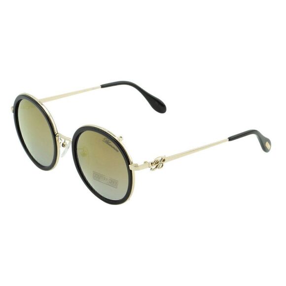 New Blumarine Women Round Sunglasses SBM-109S-300G Black Gold Mirrored, Limited  - Picture 4 of 14